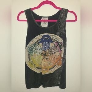 NO TIME Women's Black Mudra Palm Graphic Tank Top